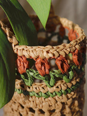 Tulip Raffia Basket Bag 100% Handmade - Natural