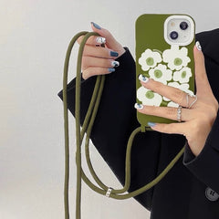 Green Flower Cover For Iphone With Adjustable Strap
