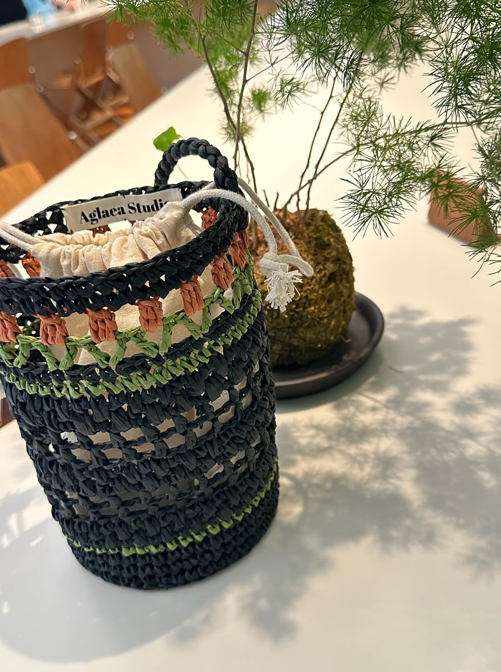Tulip Raffia Basket Bag 100% Handmade - Black