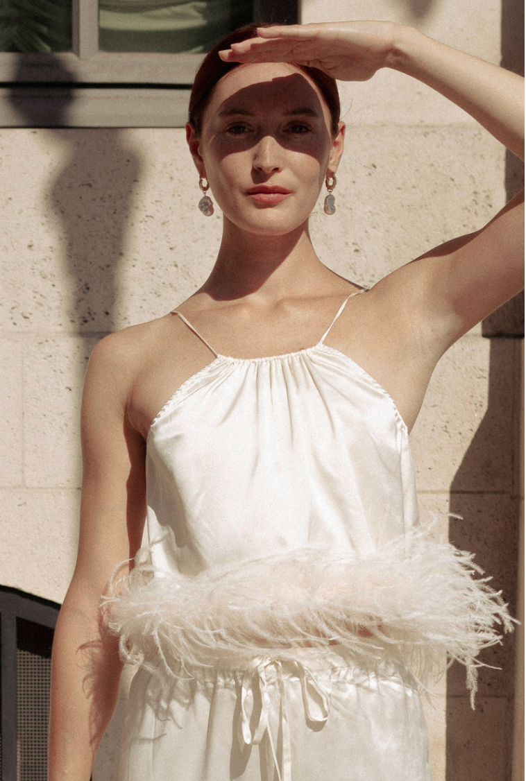 Bride-To-Be Edition | Halter Neck Silk Top with Removable Feathers