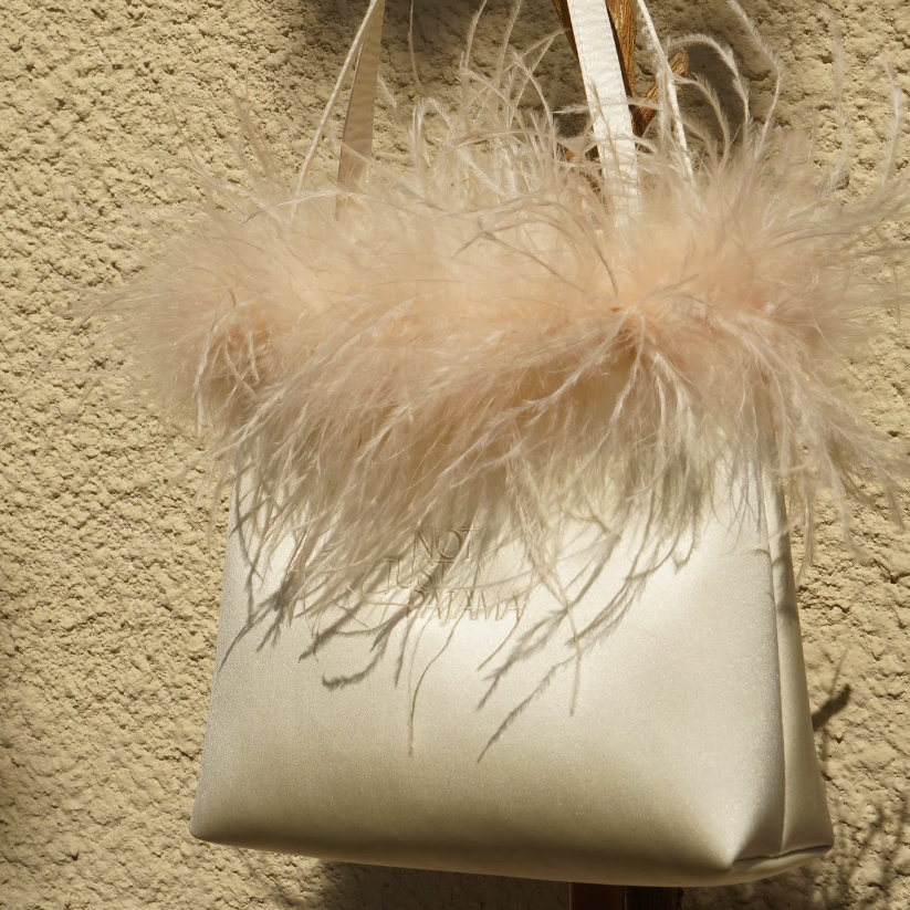 GLAM Silk Handbag with Feathers