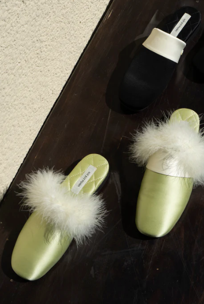 GLAM Women Silk Mules with Feathers